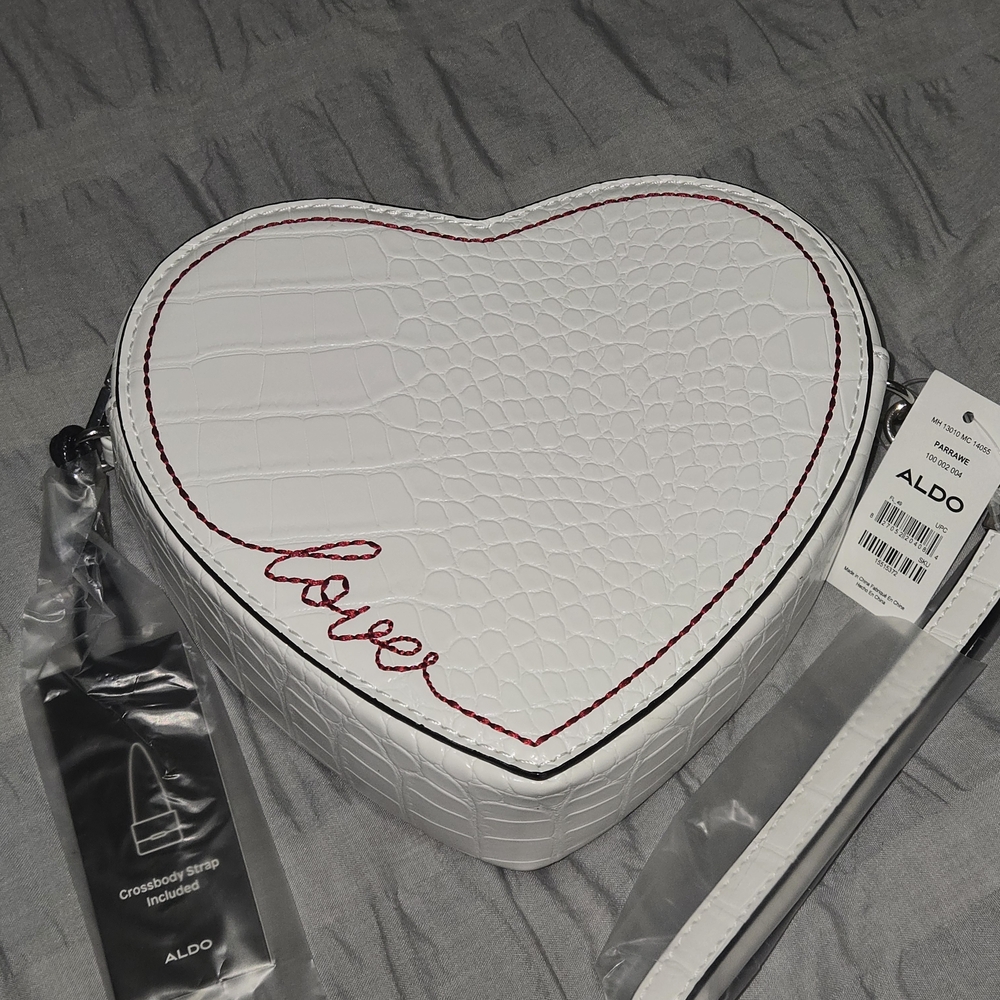 Aldo White and Red Heart Crossbody Bag